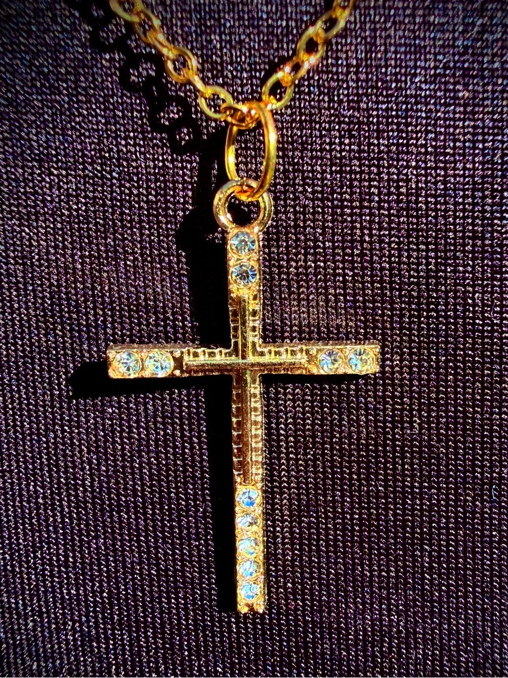 Handmade Gold Crystal Cross Necklace - Sparkling Double Cross Pendant & Chain